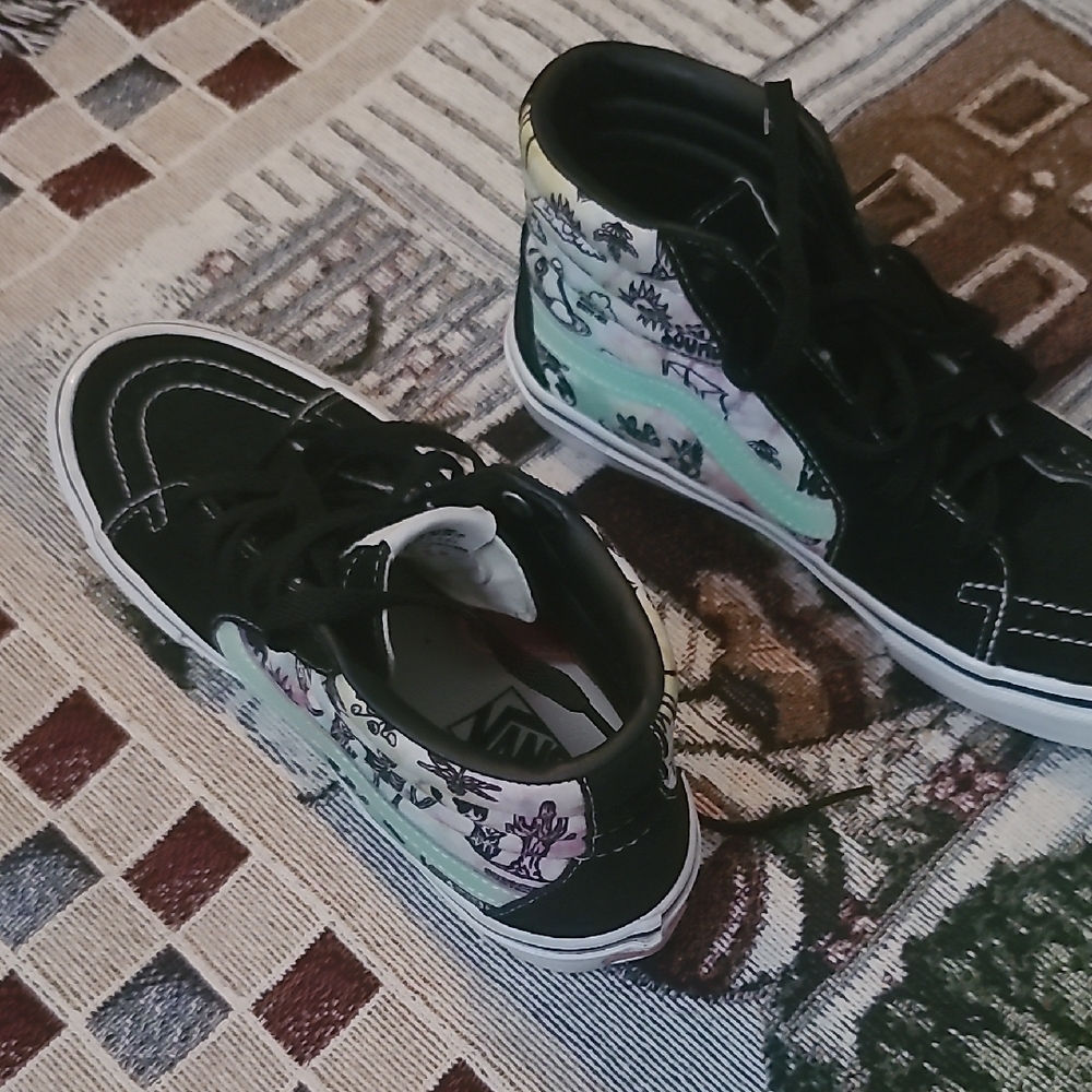 Vans Black and Pastel High-Top Sneakers